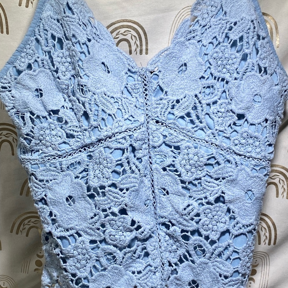 Ambiance Light Blue Crochet Tank Top - Picture 2 of 5